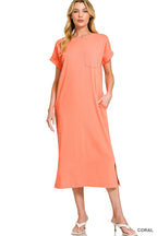 Midi T-Shirt Dress- Coral