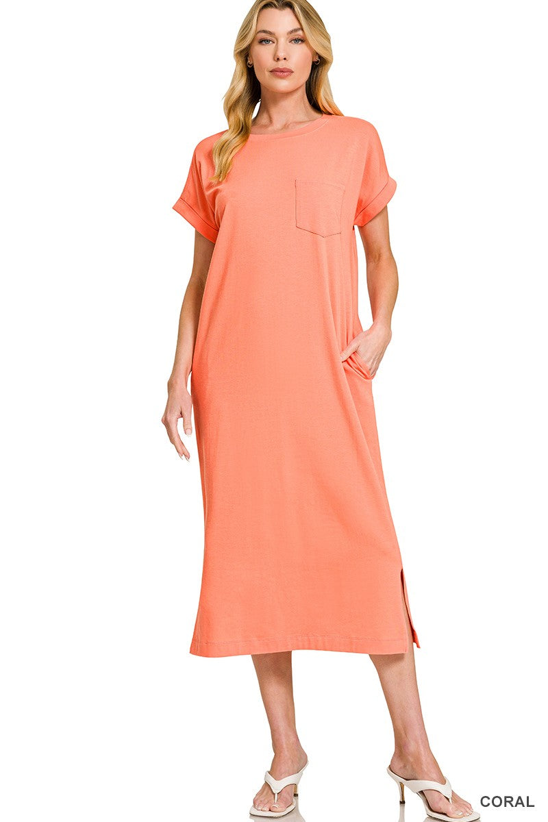 Midi T-Shirt Dress- Coral