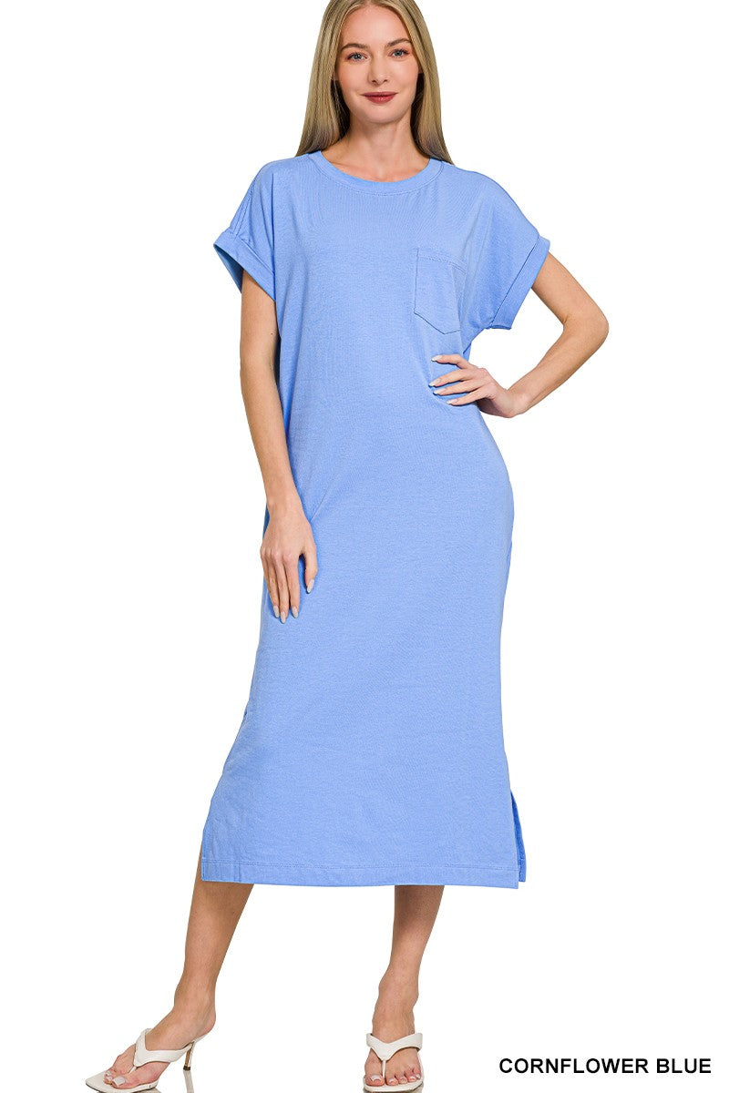 Midi T-Shirt Dress- Cornflower Blue