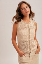 Knit Sleeveless Buttondown - Taupe