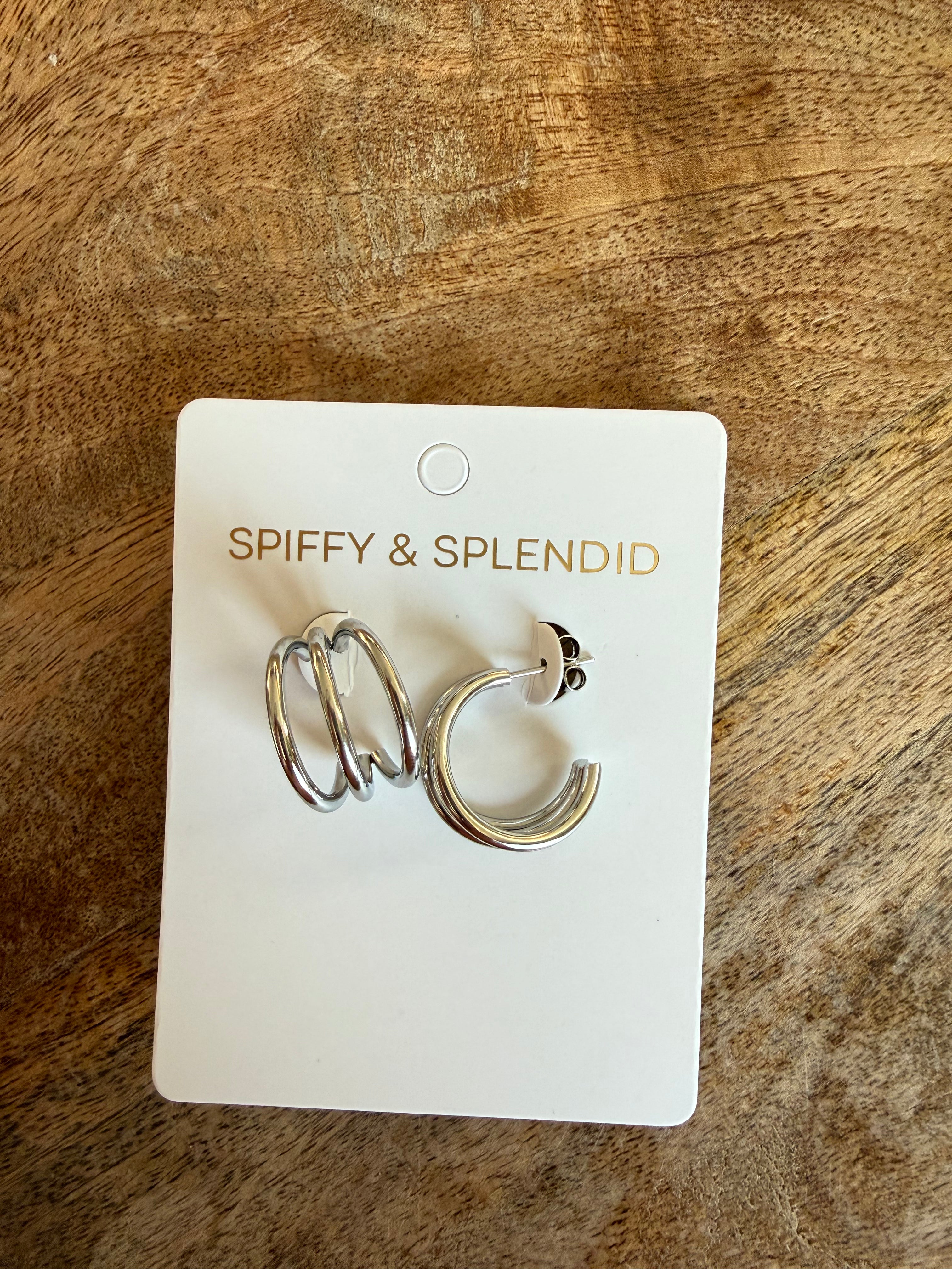 Triple Band Hoop Earring - Silver