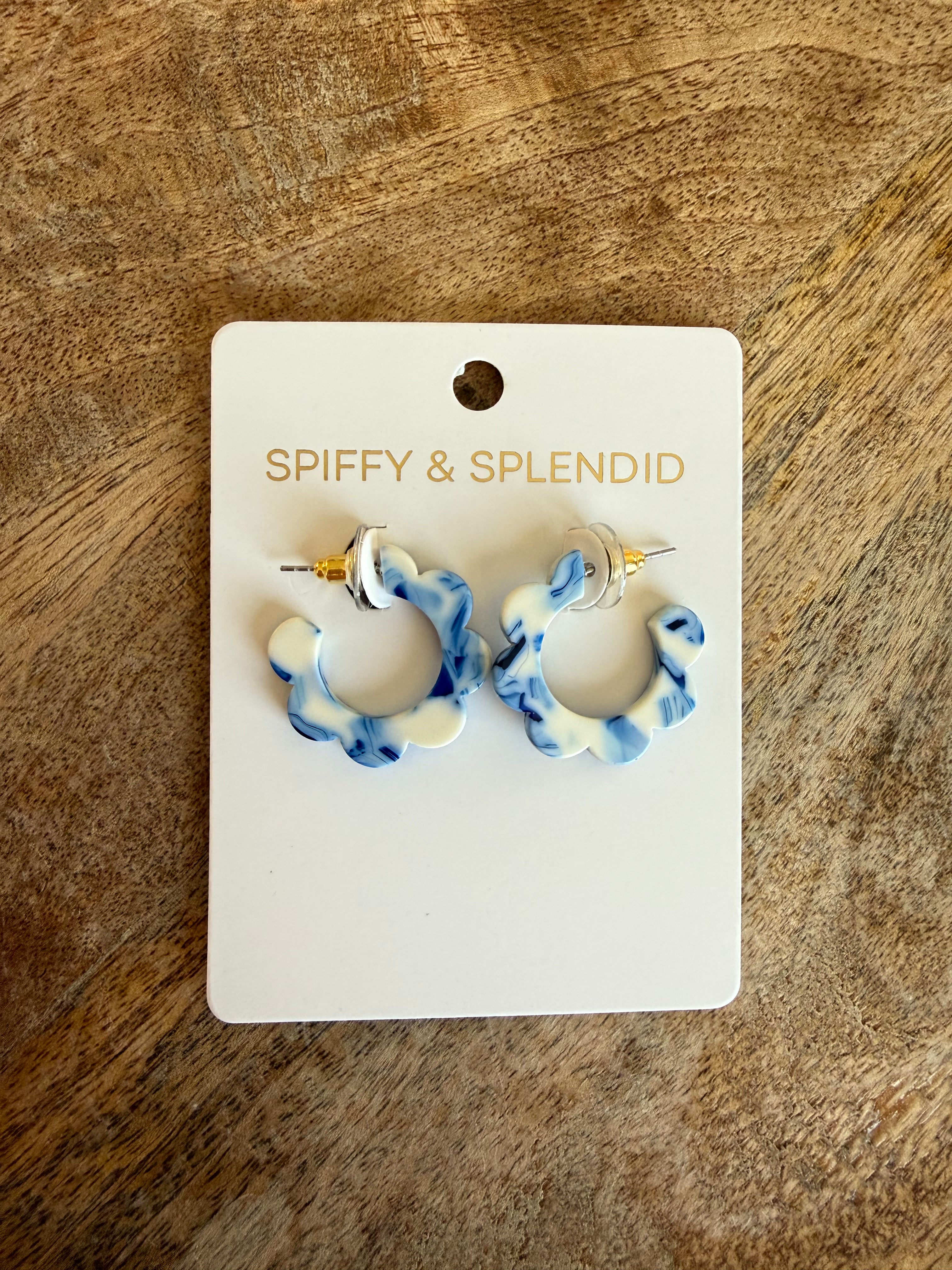 Mini Chunky Scallop Hoop Earring - Greek Blue