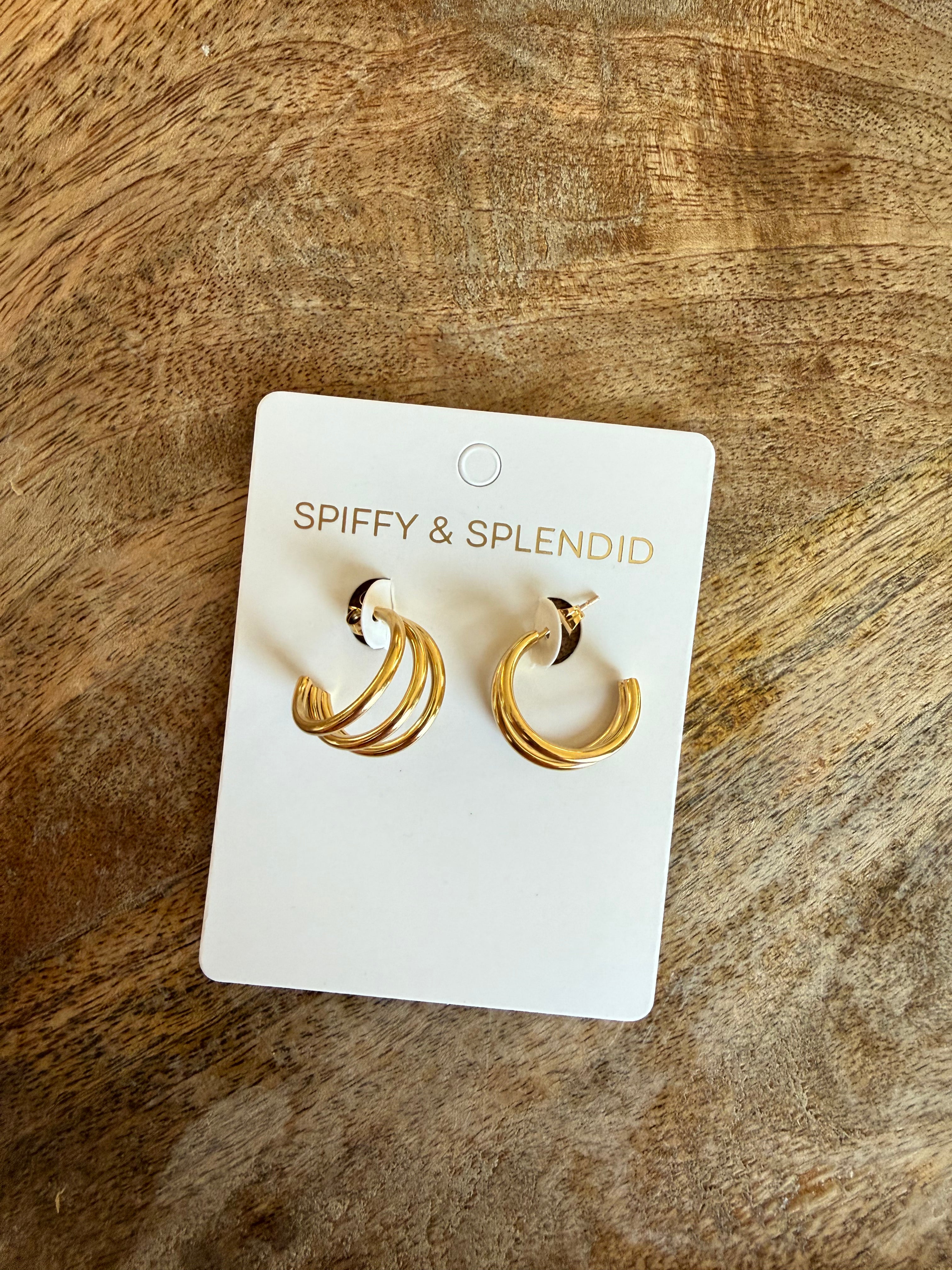 Triple Band Hoop Earring - Gold