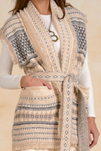 Sleeveless Cardigan - Off White/Gray