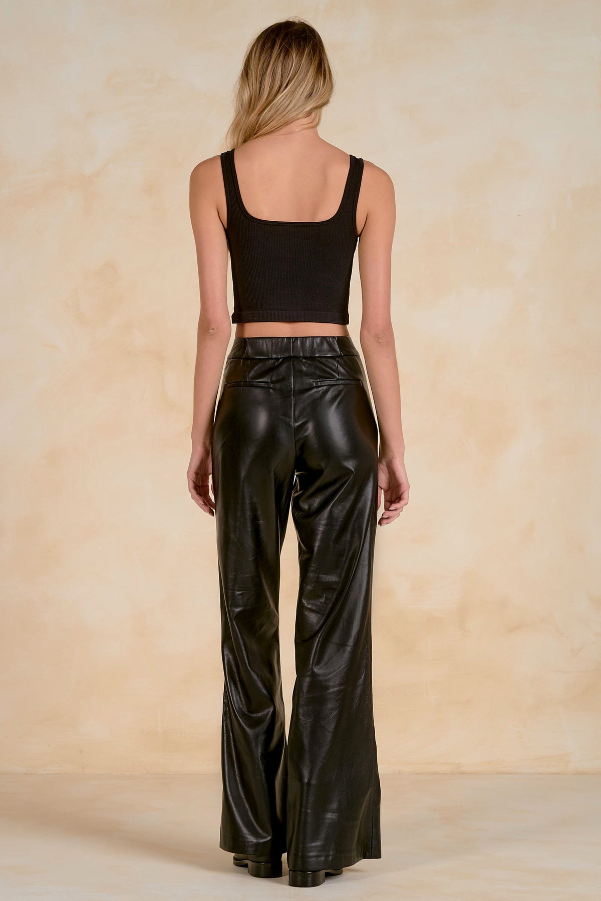 High Waist Flair Leather Pants - Black