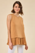 Sleeveless Ruffle Hem Top - Toffee