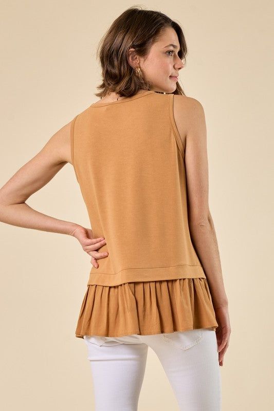 Sleeveless Ruffle Hem Top - Toffee