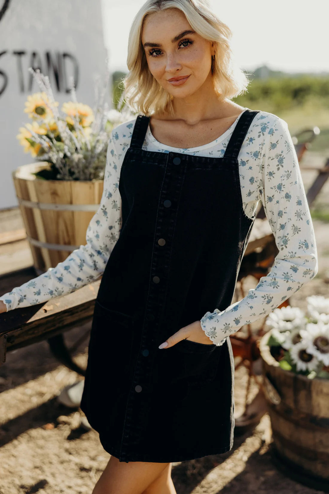 Long Sleeve Ribbed Tee - Blue Floral