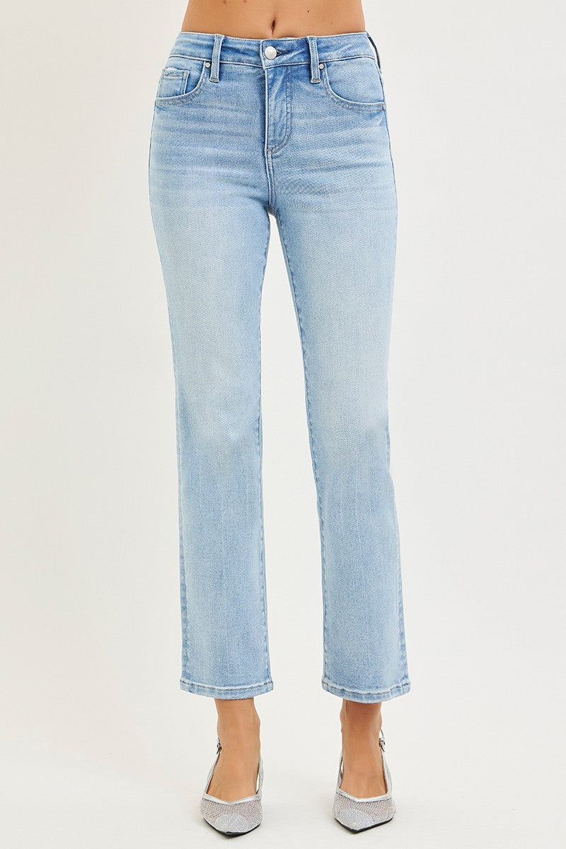 Risen Crop Straight Jeans - Light Wash