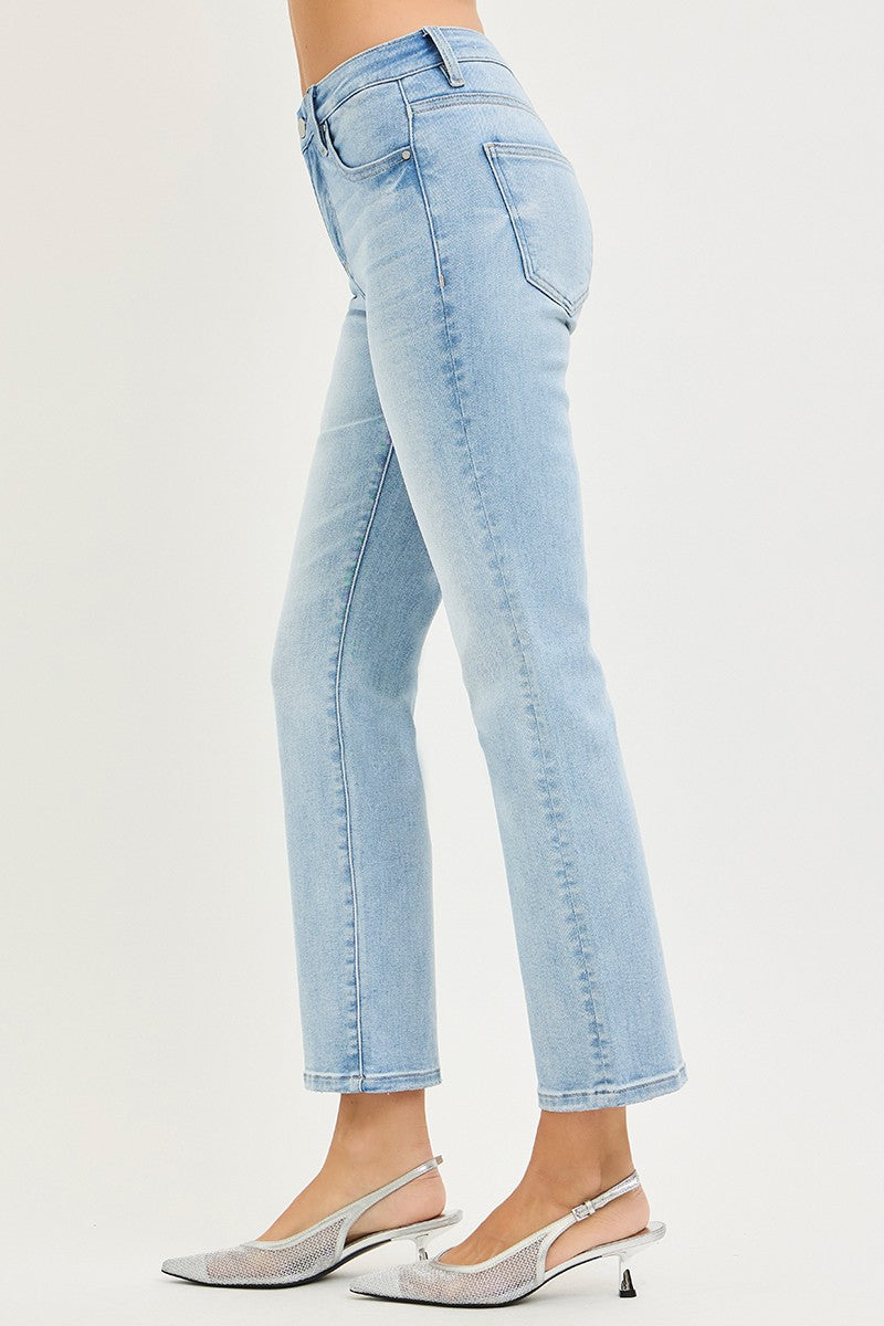 Risen Crop Straight Jeans - Light Wash