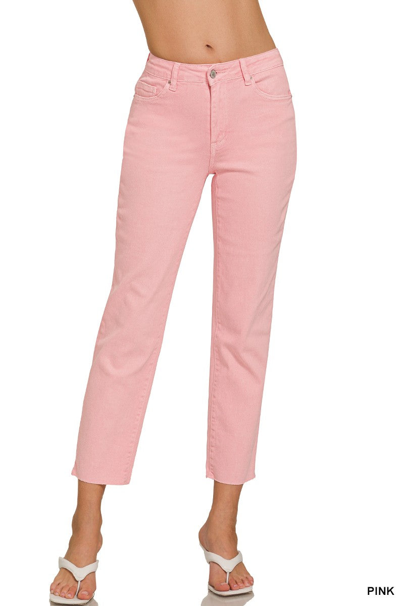 Cropped Straight Leg Jean - Pink