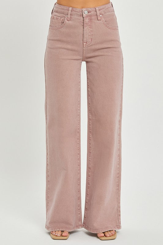 Risen Wide Legged Jeans - Mauve - Extended Size