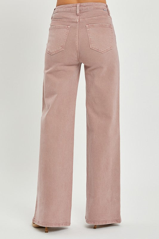 Risen Wide Legged Jeans - Mauve - Extended Size