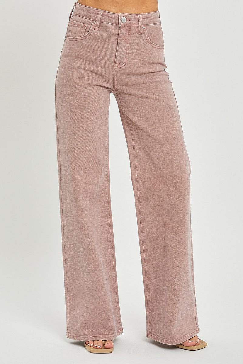 Risen Wide Legged Jeans - Mauve - Extended Size
