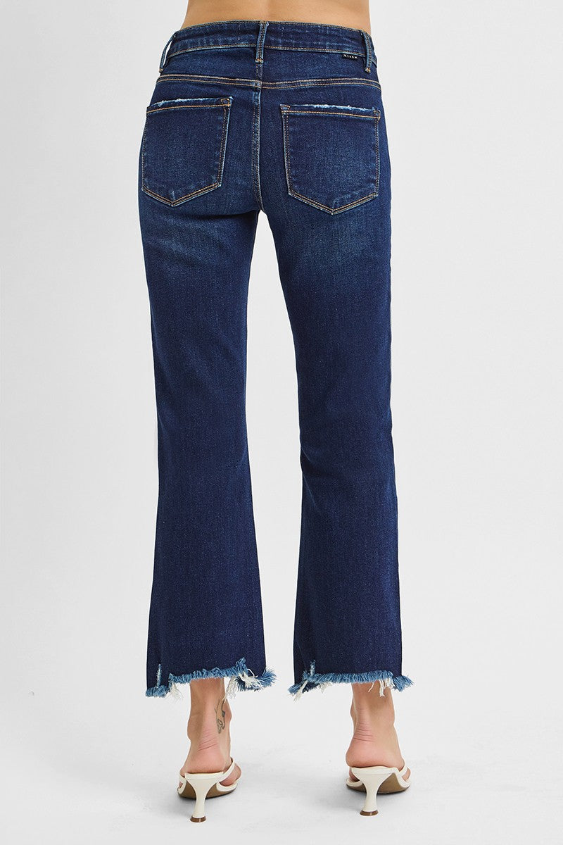 Risen Cropped Straight Jeans - Dark Wash - Extended Size