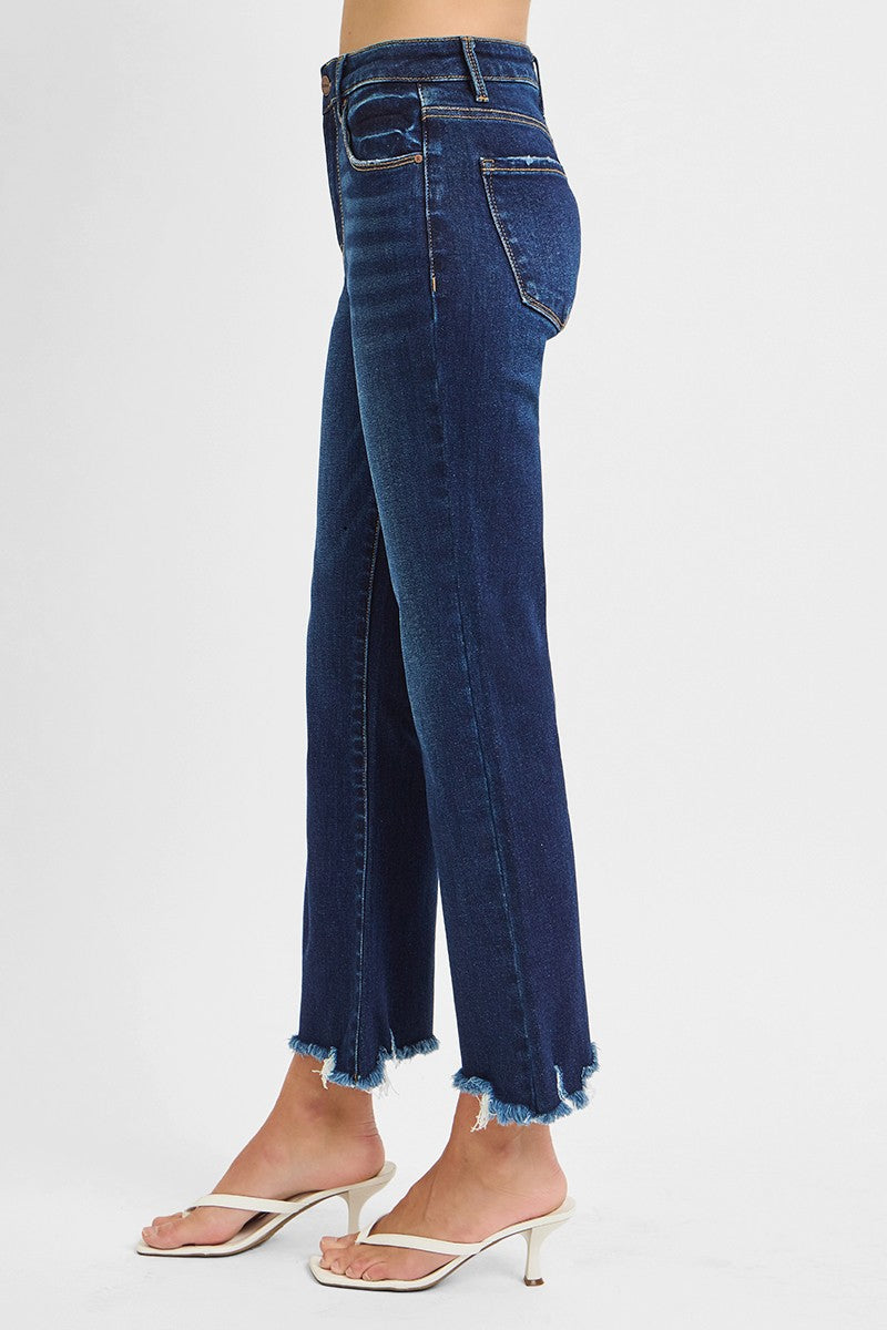 Risen Cropped Straight Jeans - Dark Wash - Extended Size