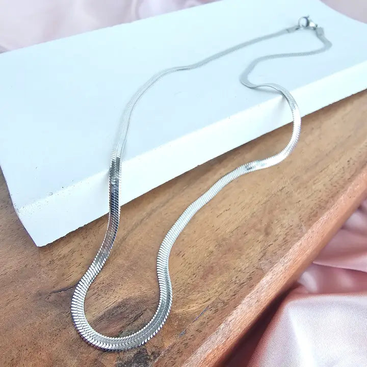Waterproof Herringbone Necklace - Silver