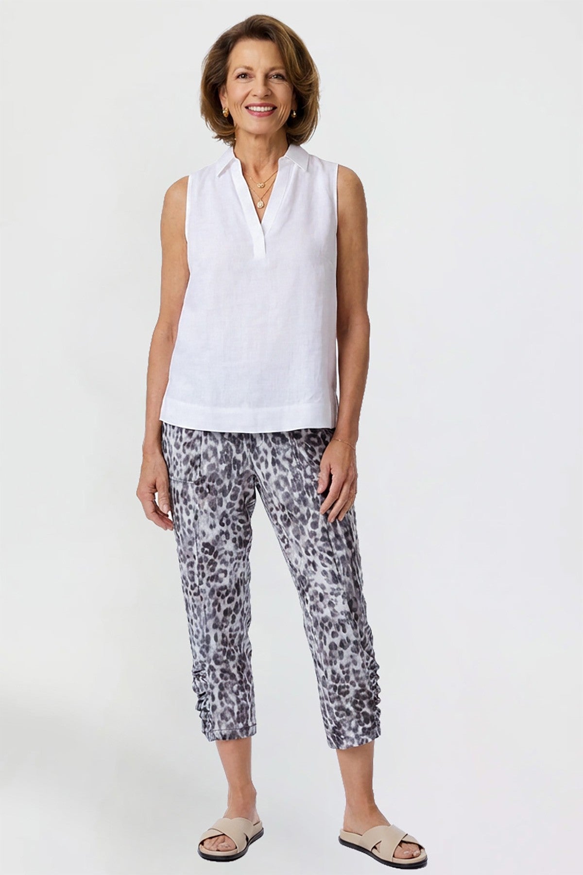 Ruched Ankle Capri Pant - Cheetah
