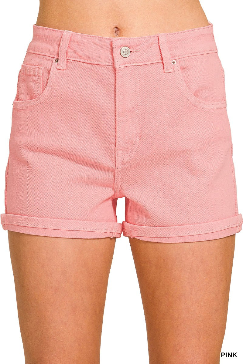 Cuffed Hem Jean Short - Pink