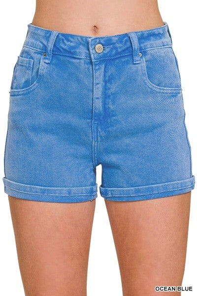 Cuffed Hem Jean Short - Ocean Blue