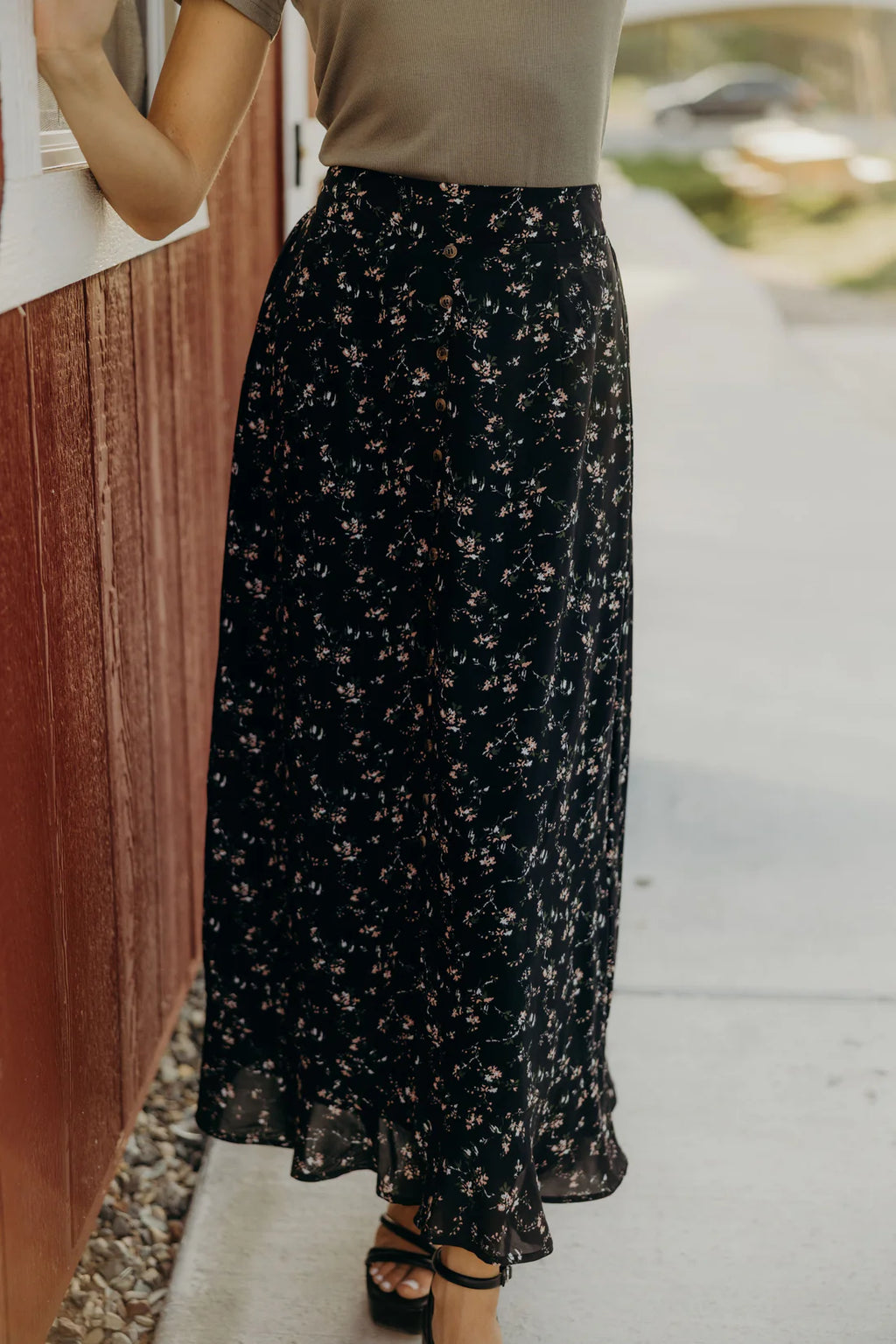 Slit Front Skirt - Floral