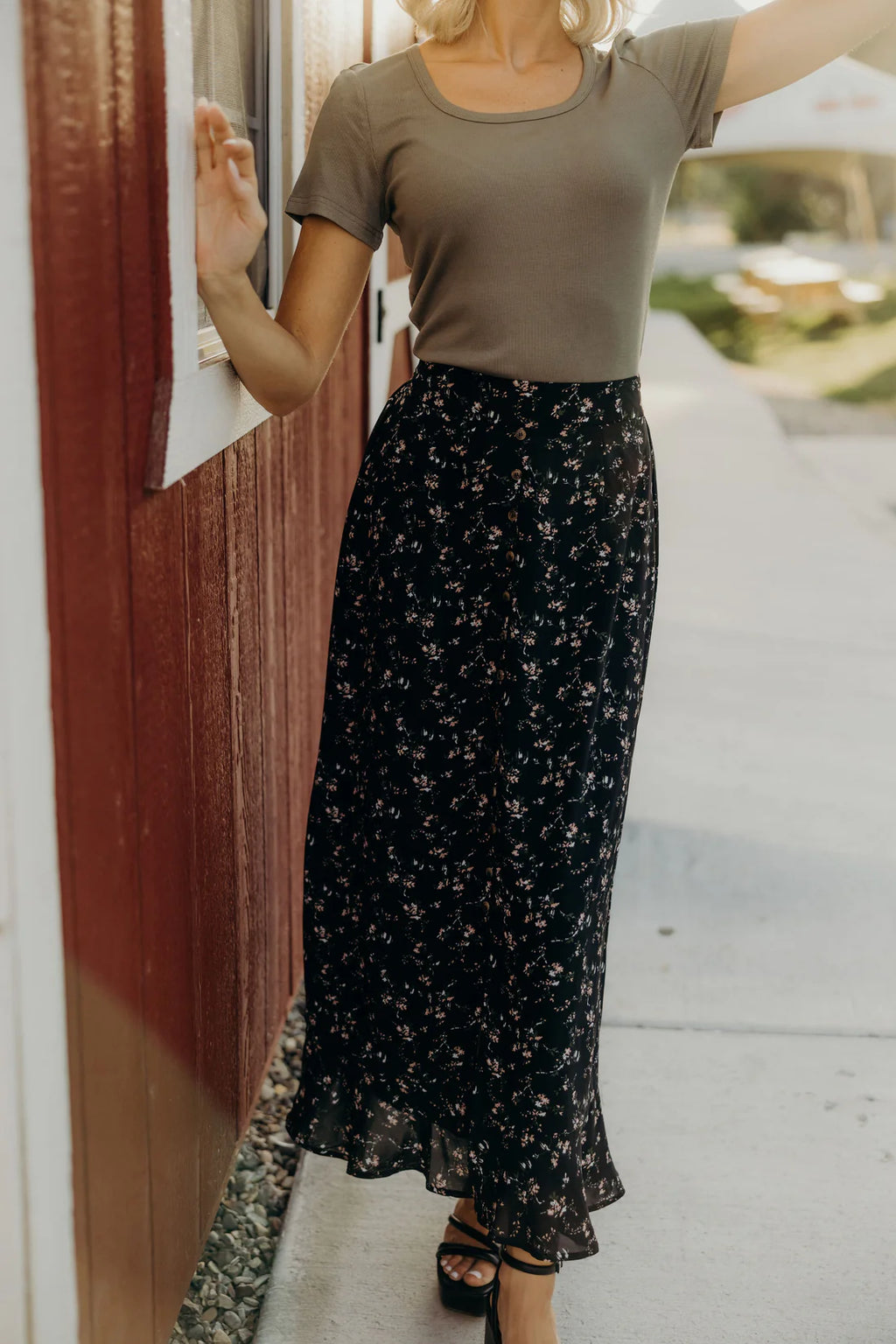 Slit Front Skirt - Floral