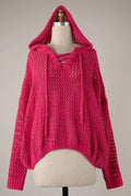 Loose Knit Hoodie - Hot Pink
