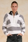 Quater Zip Knit Sweater - Gray/White