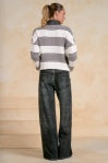 Quater Zip Knit Sweater - Gray/White