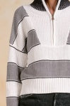 Quater Zip Knit Sweater - Gray/White