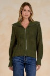 Knit Zip Up Cardigan - Olive