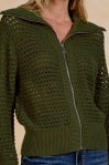 Knit Zip Up Cardigan - Olive