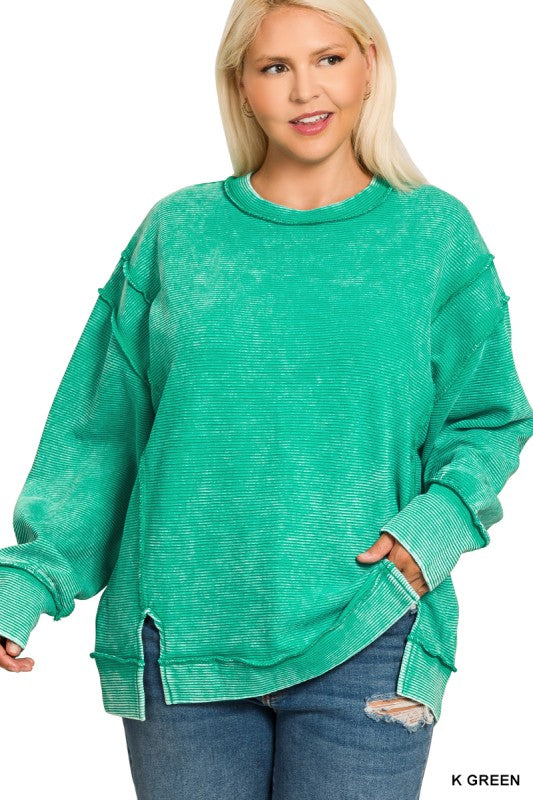 Ribbed Pullover - Green - Extended Size