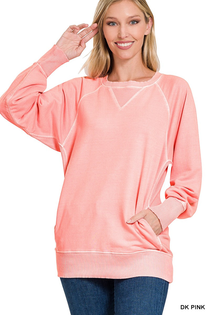 Terry Pullover Sweatshirt - Dark Pink