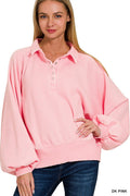 Fleece Half-Button Pullover - Pink