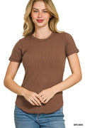 Ribbed Basic Tee - Brown