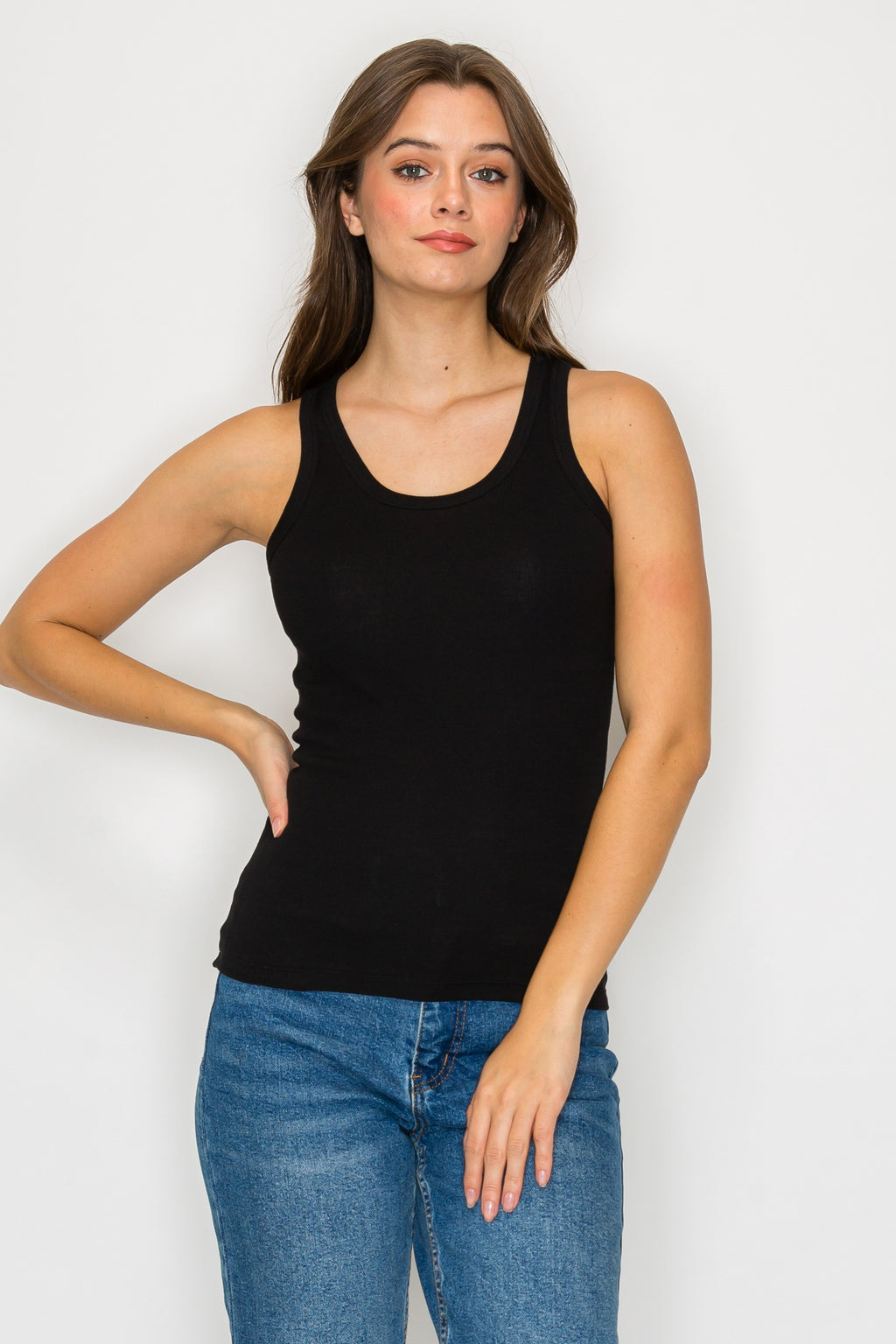 Ribbed Scoop Neck Tank - Black