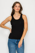 Ribbed Scoop Neck Tank - Black