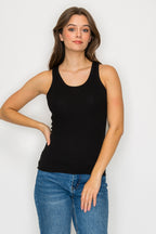 Ribbed Scoop Neck Tank - Black