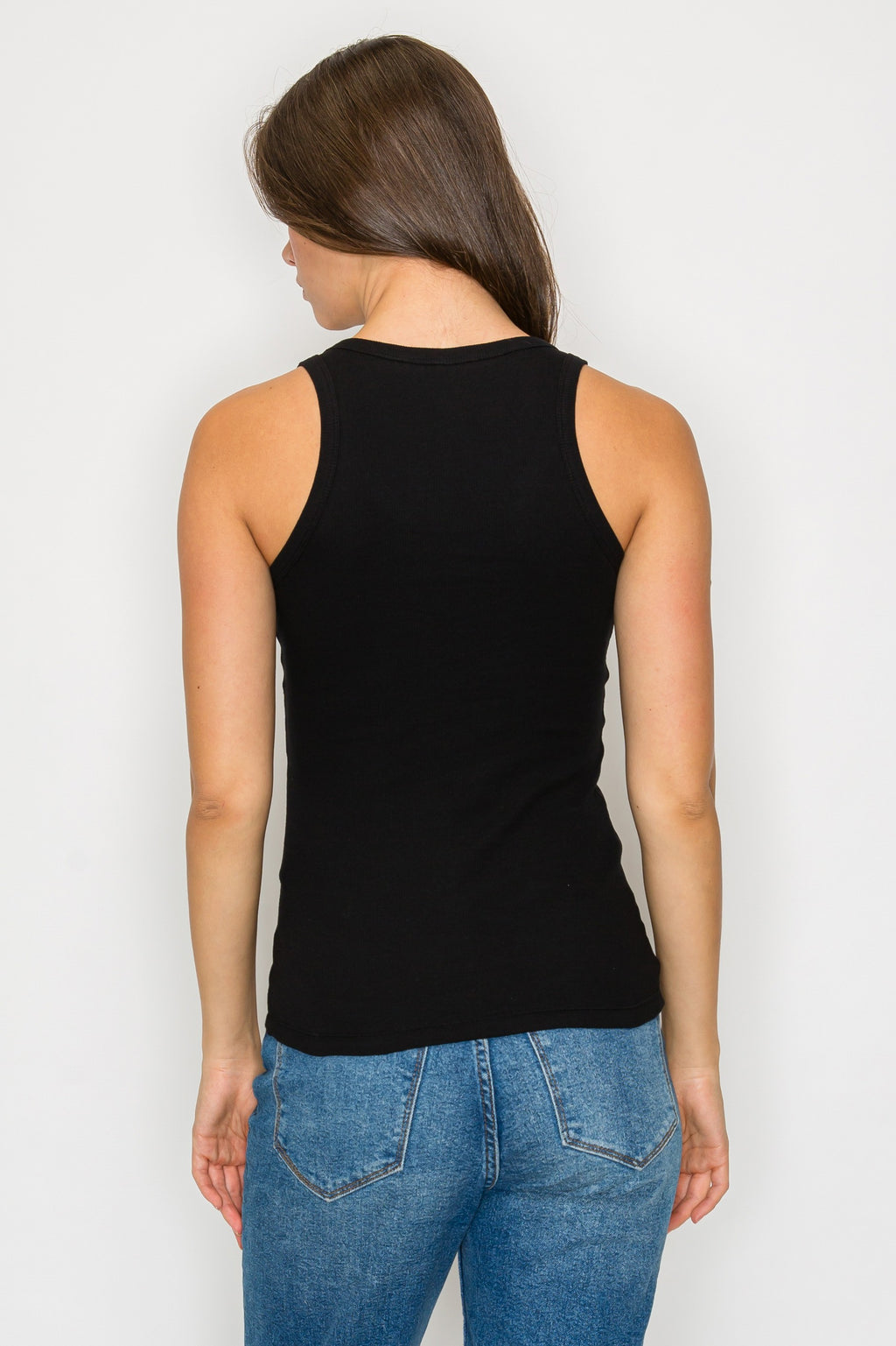 Ribbed Scoop Neck Tank - Black