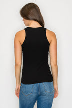 Ribbed Scoop Neck Tank - Black
