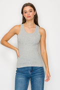Ribbed Scoop Neck Tank - Grey