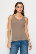 Ribbed Scoop Neck Tank - Taupe