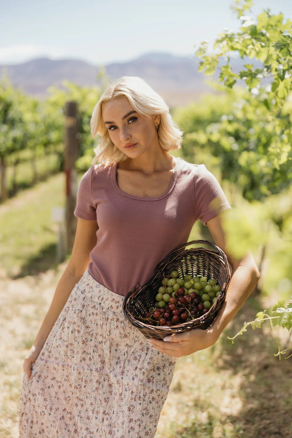 Ribbed Scoop Neck Tee - Faded Fig