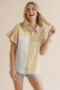 Button Down T-Shirt - Yellow Floral