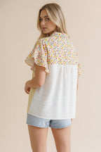 Button Down T-Shirt - Yellow Floral