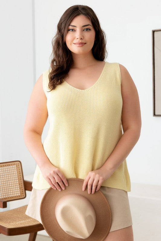 Lemon Knit Sweater Tank - Extended Size