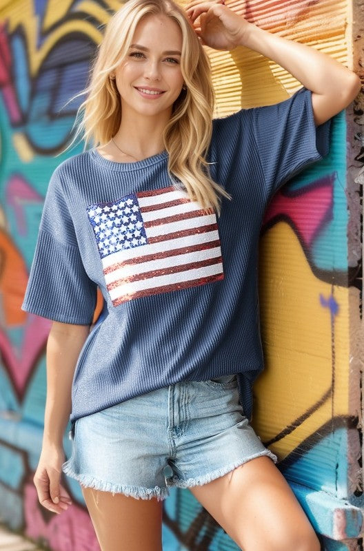 Short Sleeve USA Tee - Navy - Extended Size