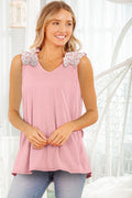 Floral Ruffle Tank Top - Dusty Pink