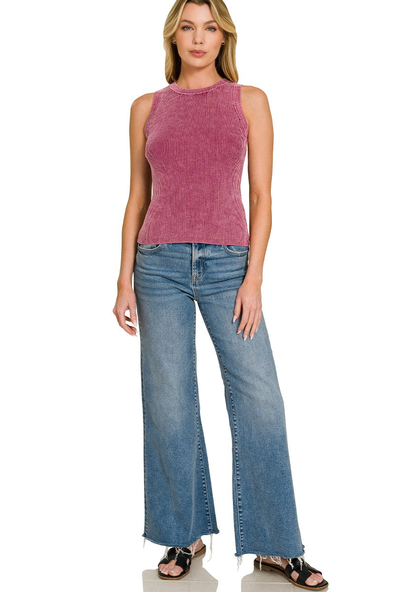 Ribbed Sweater Tank Top - Cabernet